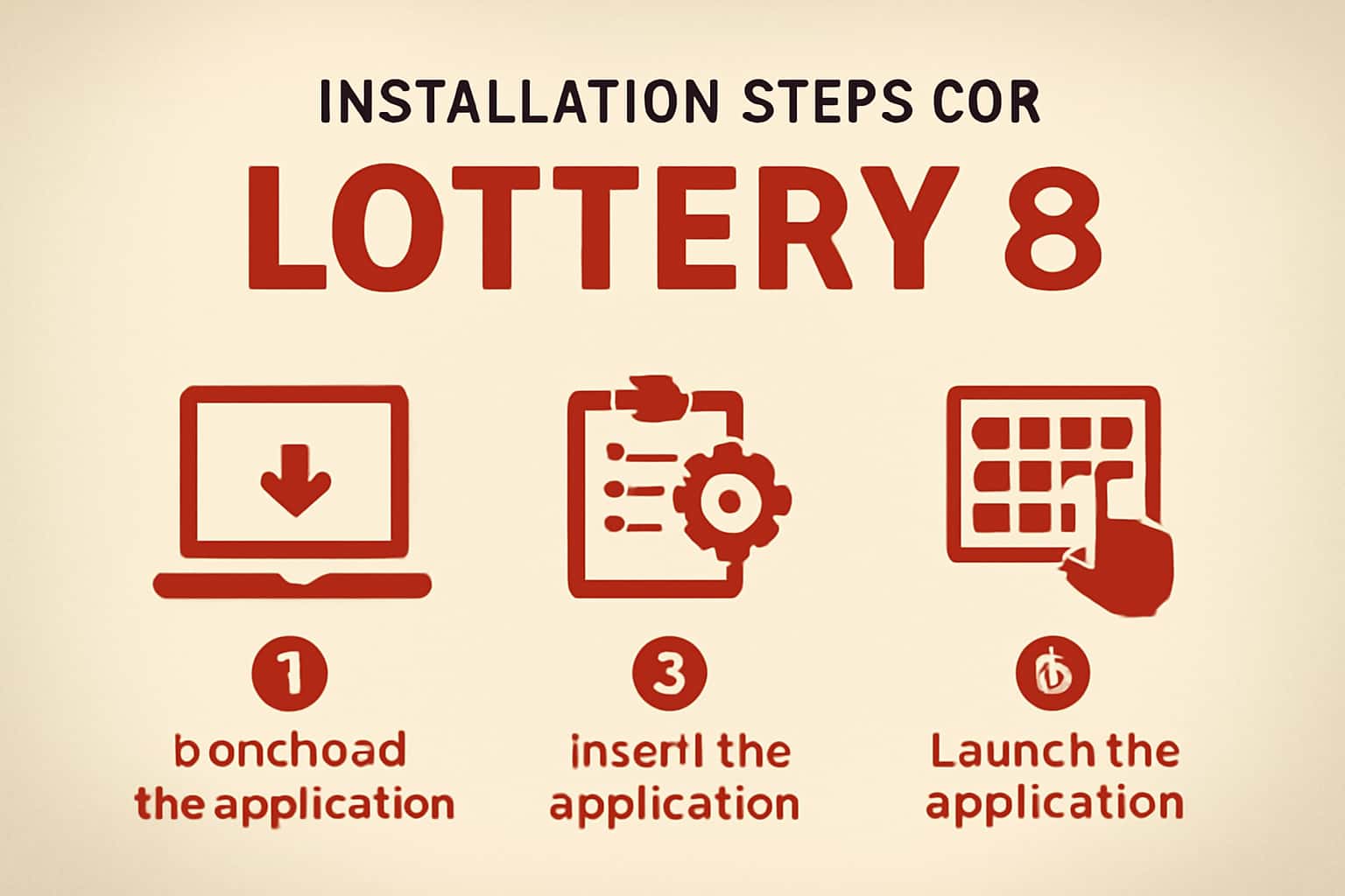 Information scene illustrating installation steps for Lottery 8 app.