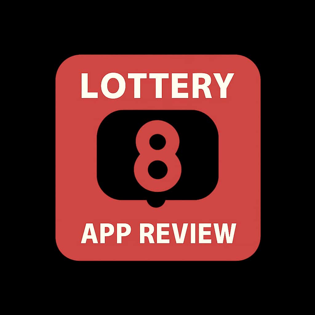 A badge representing Lottery 8 app review, emphasizing its features.