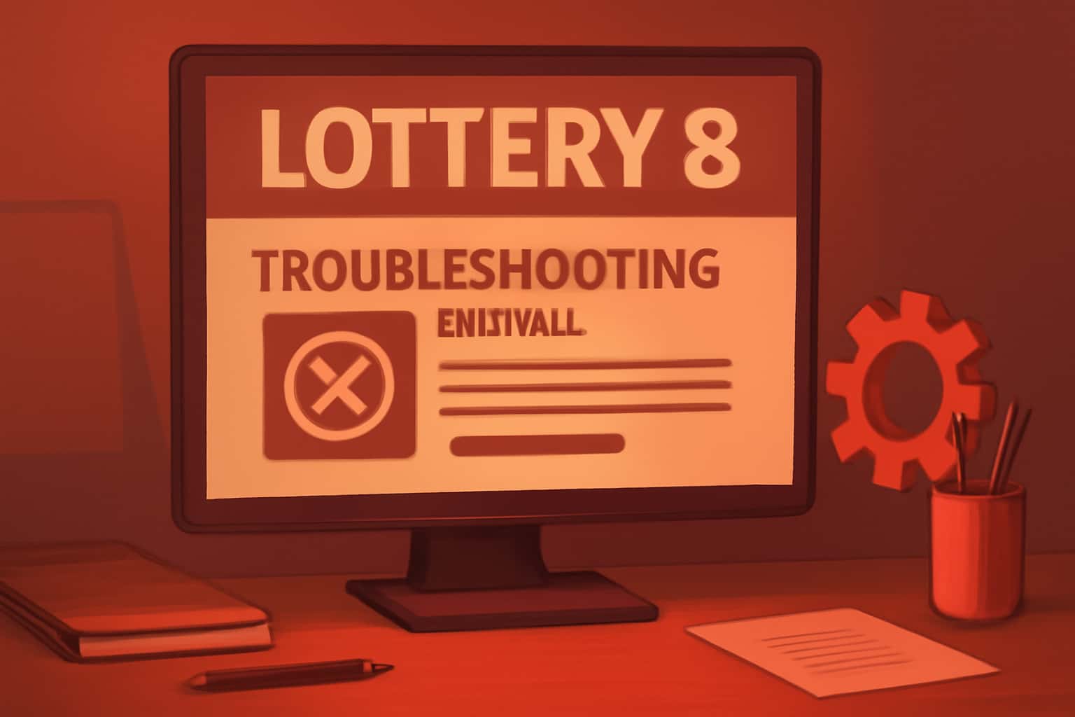 An informative scene depicting troubleshooting installation for Lottery 8.