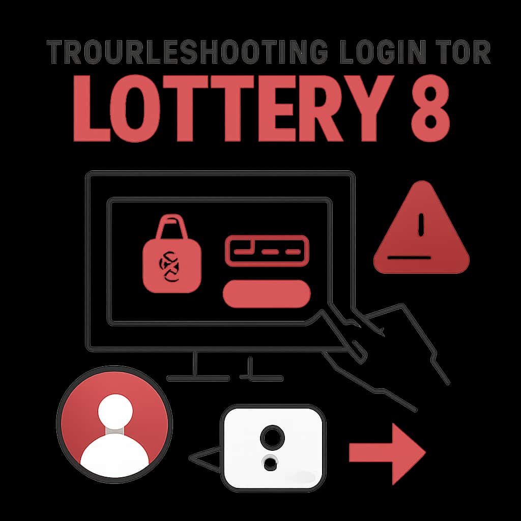 Illustration showing various troubleshooting steps for Lottery 8 login.