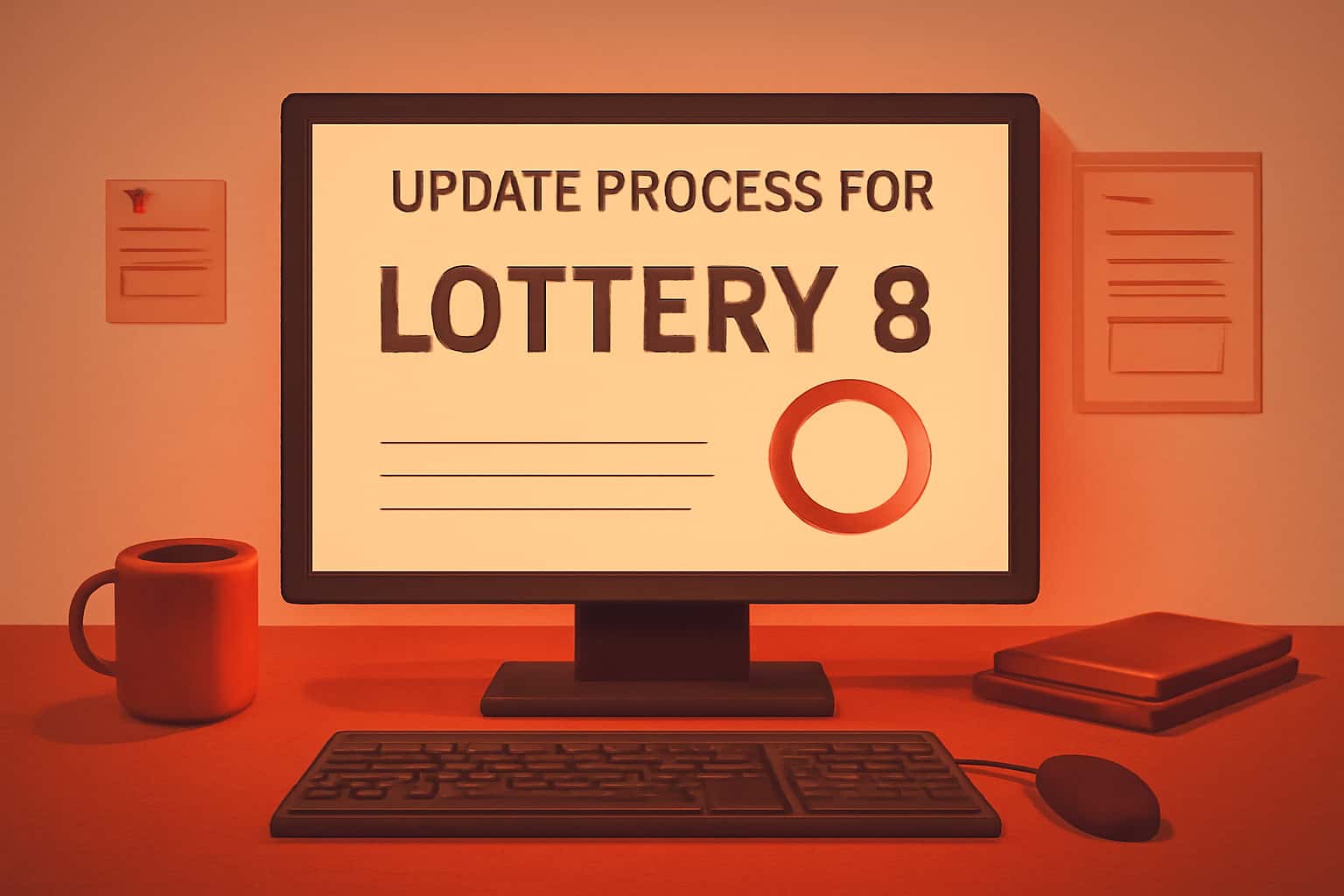 An informative graphic displaying the update process for Lottery 8 with thematic accents.